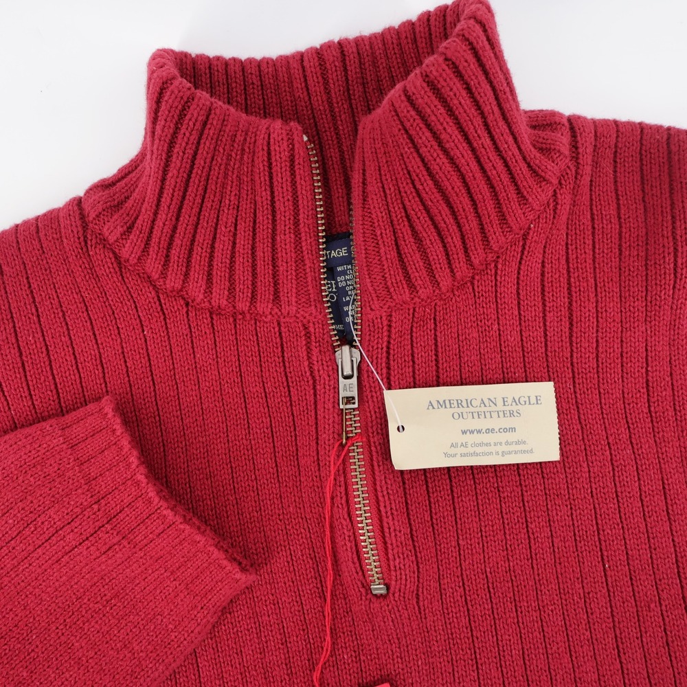 NEW American Eagle Vintage Slim Fit Quarter Zip Sweater Red Long Sleeve Mens XL